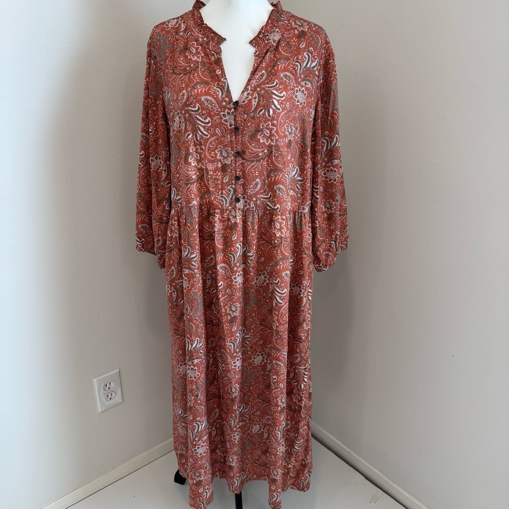 J.Jill Floral Paisley Midi Dress Boho Peasant Cottagecore XL
